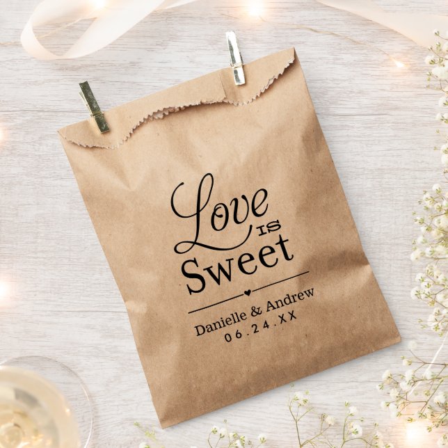 Love is Sweet Black Wedding Monogram Favor Bag (Clipped)