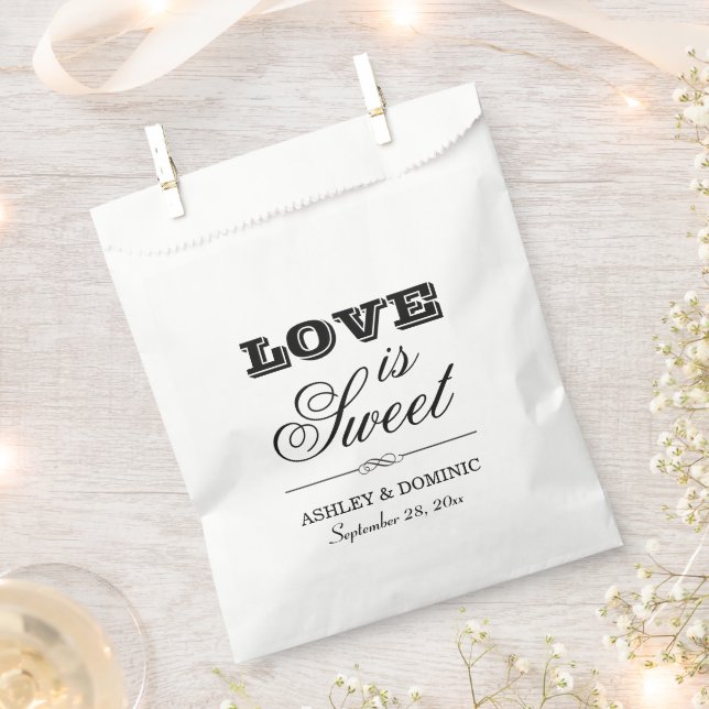 Love is Sweet  Black Wedding Monogram Favor Bag (Clipped)