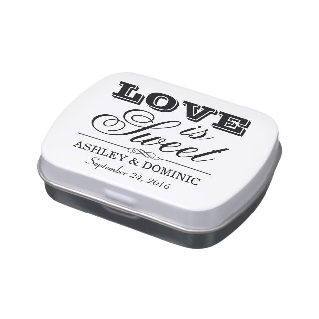 Love is Sweet | Black Wedding Monogram Jelly Belly Candy Tin (Side)