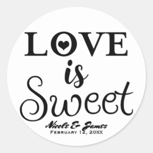 LOVE IS SWEET Black & White Modern Wedding Favor Classic Round Sticker
