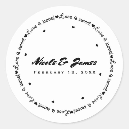 Love is Sweet Black White Thank You Wedding Favor Classic Round Sticker
