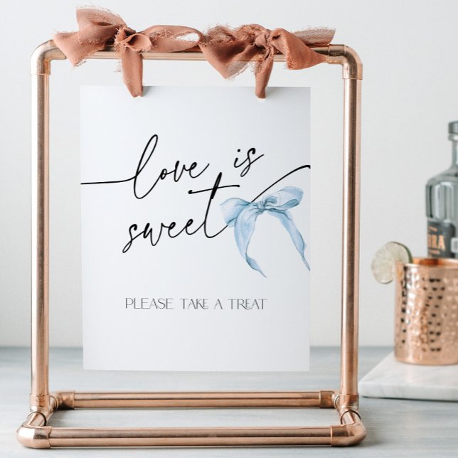 Love is Sweet Blue Bow Bridal Shower Tie the Knot Pedestal Sign (Creator Uploaded)