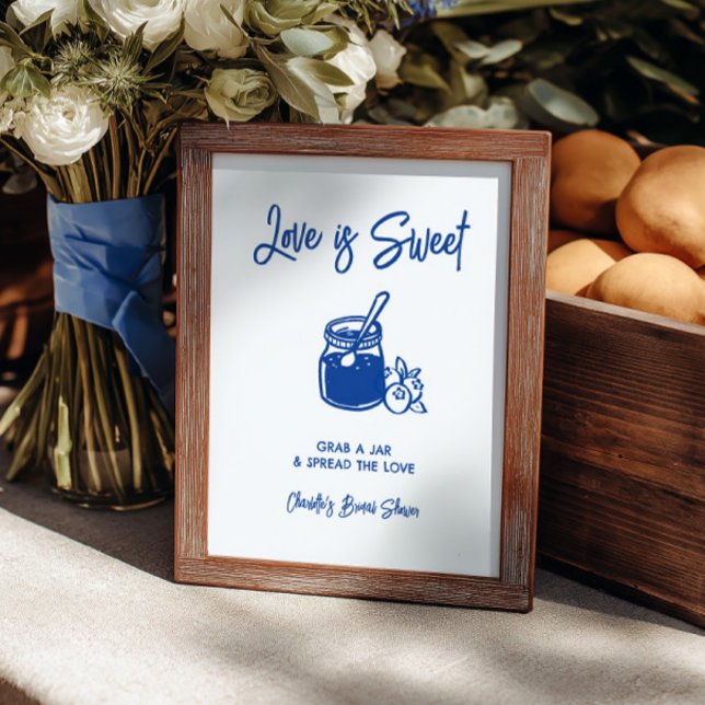 Love Is Sweet Blue Bridal Shower Jam Bar Sign (Love Is Sweet Blue Bridal Shower Jam Bar Sign)