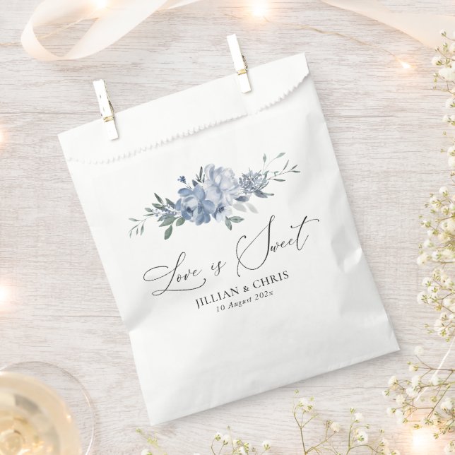 love is sweet blue floral wedding favor bag (Clipped)