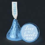 Love is Sweet Blue Heart Script Wedding Hershey®'s Kisses®<br><div class="desc">A bold wedding kiss favor showcasing a custom "Love is Sweet" label in white calligraphy script with a heart accent and the couple's initials on a vibrant blue background. The bright blue tone adds a cheerful, contemporary pop to this sweet treat favor. Customize the initials for a memorable reception or...</div>