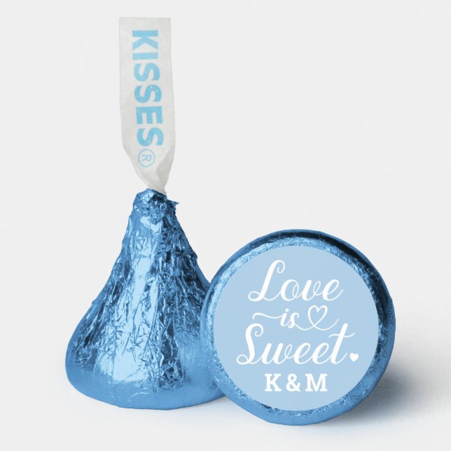Love is Sweet Blue Heart Script Wedding Hershey®'s Kisses® (Front)