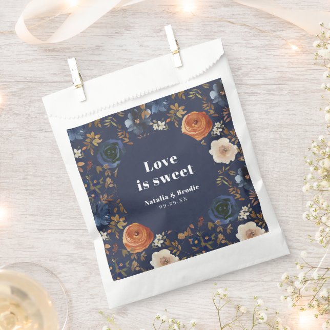 Love is Sweet Blue Rust Wedding Favor Bag (Clipped)