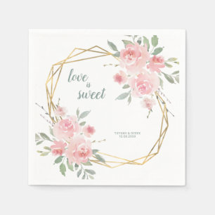 Love is Sweet Blush Floral Geometric Wedding Napkins