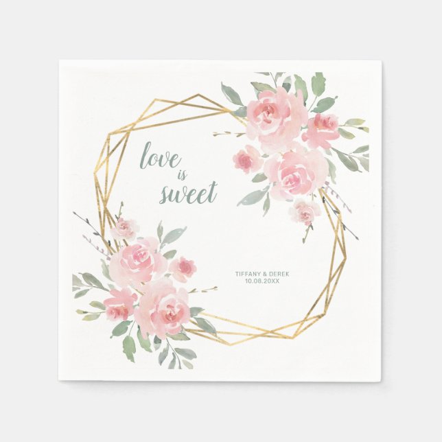 Love is Sweet Blush Floral Geometric Wedding Napkins (Front)