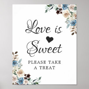 Love Is Sweet Boho Dusty Blue Floral Wedding Poster