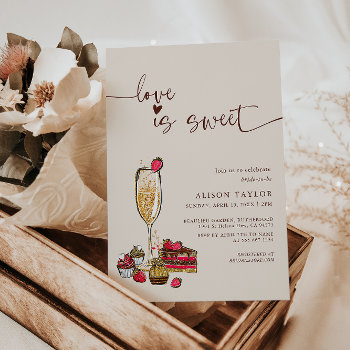 Love Is Sweet Bridal Shower Gold Champagne Glass  Invitation by DesignsByElina at Zazzle