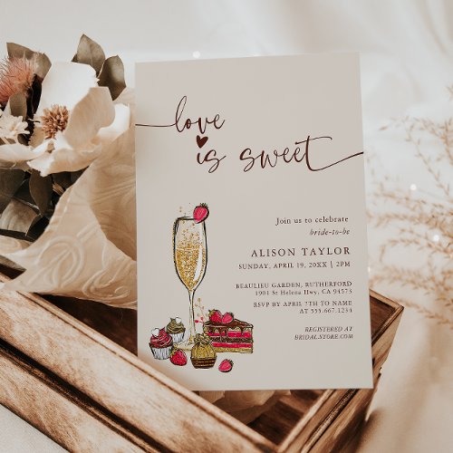Love Is Sweet Bridal Shower Gold Champagne Glass  Invitation