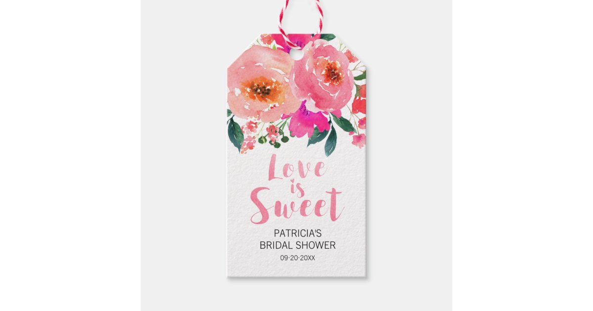 Love is Sweet Bridal Shower Pink Floral Thank You Gift Tags | Zazzle
