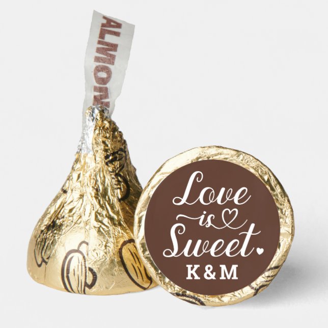 Love is Sweet Brown Gold Heart Script Hershey®'s Kisses® (Front)