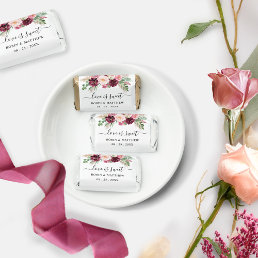 Love is Sweet, Burgundy Blush Pink Floral Wedding Hershey&#39;s Miniatures