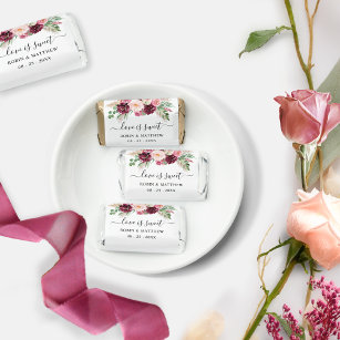 Love is Sweet, Burgundy Blush Pink Floral Wedding Hershey's Miniatures
