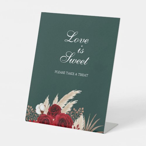 Love is Sweet Burgundy Roses Pampas Grass Pedestal Sign