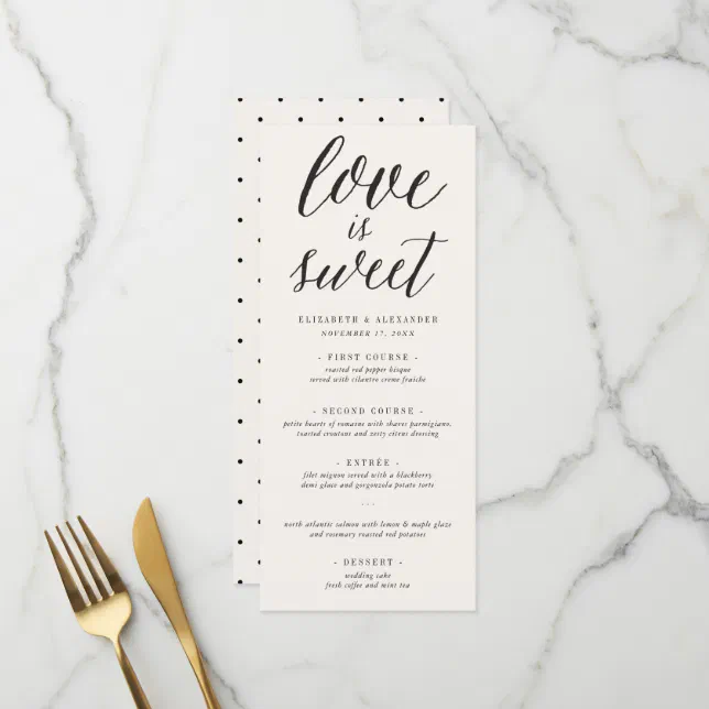 Sweet Menu Calligraphy Love Is Sweet Calligraphy Script Classic Wedding Menu | Zazzle