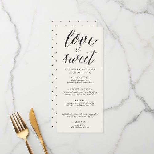 Love Is Sweet Calligraphy Script Classic Wedding Menu