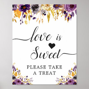 Love is Sweet Calligraphy Script Purple Floral Poster