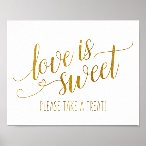 Love is Sweet Calligraphy Sign  Faux Gold Foil