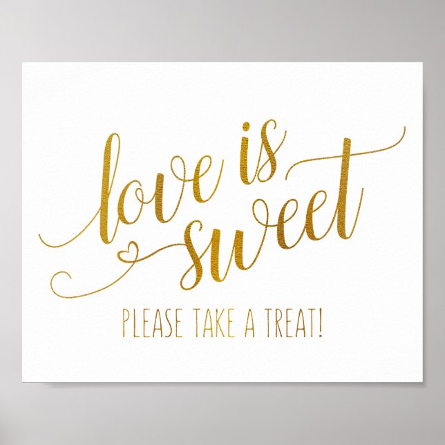 Love is Sweet Calligraphy Sign | Faux Gold Foil (Front)
