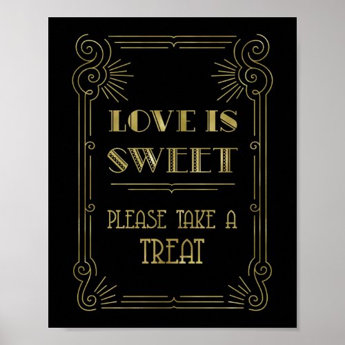 Love is Sweet Candy Bar Wedding Gold Black 1920s Poster