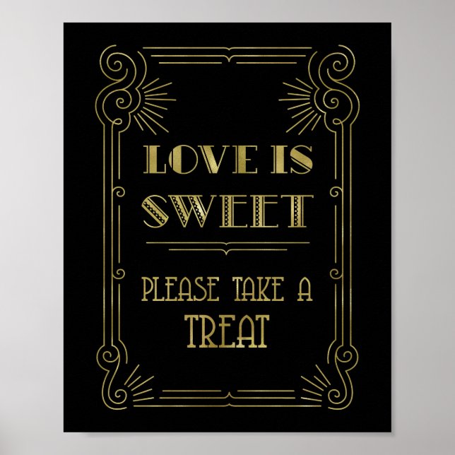 Love is Sweet Candy Bar Wedding Gold Black 1920s Poster (Front)