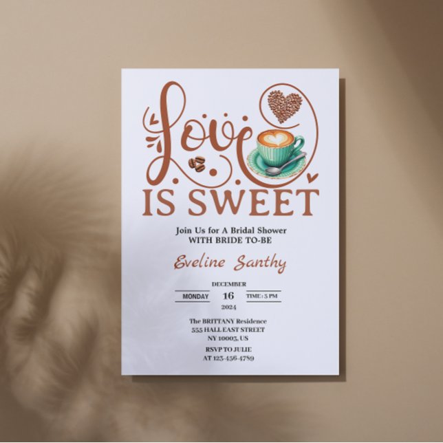 Love Is Sweet Cappuccino Heart Bridal Shower Invitation (love is sweet bridal shower invitations vintage dessert rustic coffee theme heart brown )