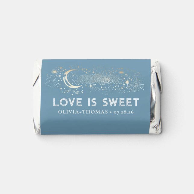 Love is Sweet Celestial Dusty Blue Wedding Hershey's Miniatures (Front)