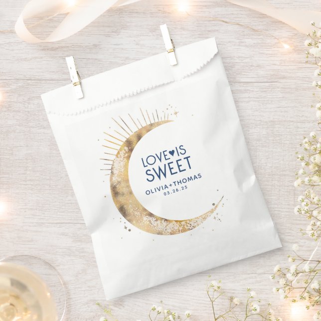 Love is Sweet Celestial Gold Moon Wedding Favor Bag (Clipped)