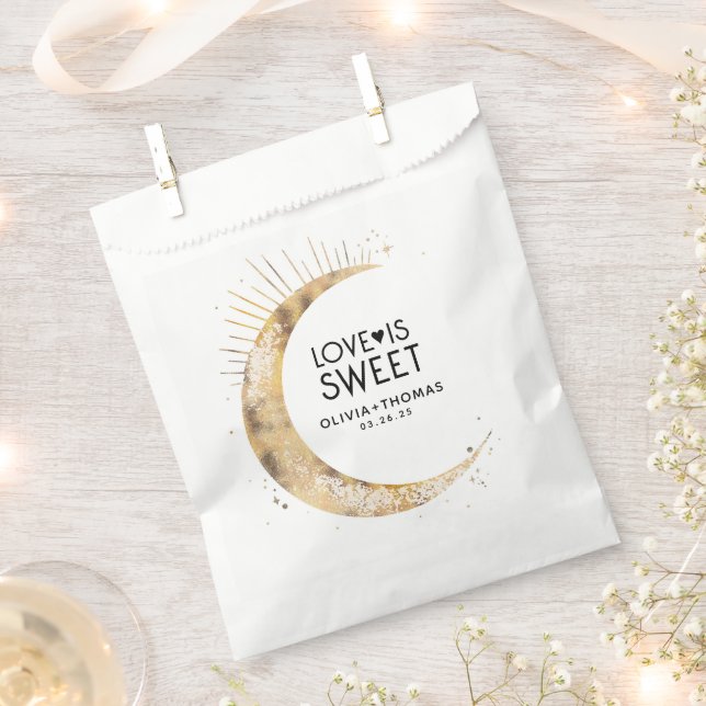 Love is Sweet Celestial Gold Moon Wedding Favor Bag (Clipped)