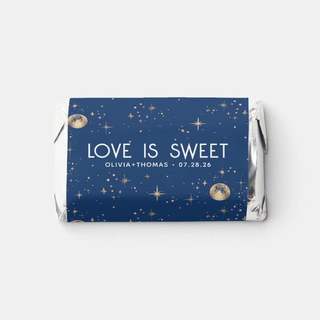 Love is Sweet Celestial Navy Blue Wedding Hershey's Miniatures (Front)