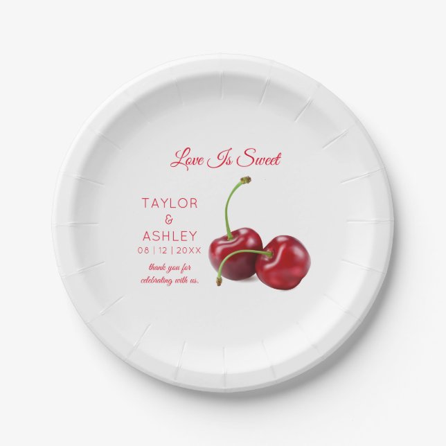 Love is Sweet Cherry Fruit | Wedding Paper Plates (Front)