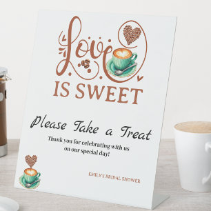 Love Is Sweet Coffee Heart Calligraphy Terracotta Pedestal Sign