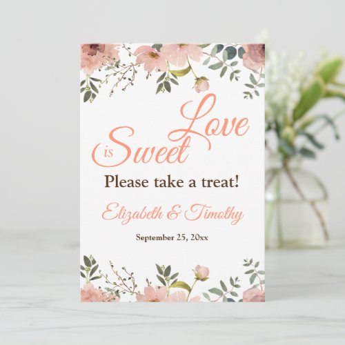 Love is Sweet Coral Peach Boho Floral Wedding Invitation