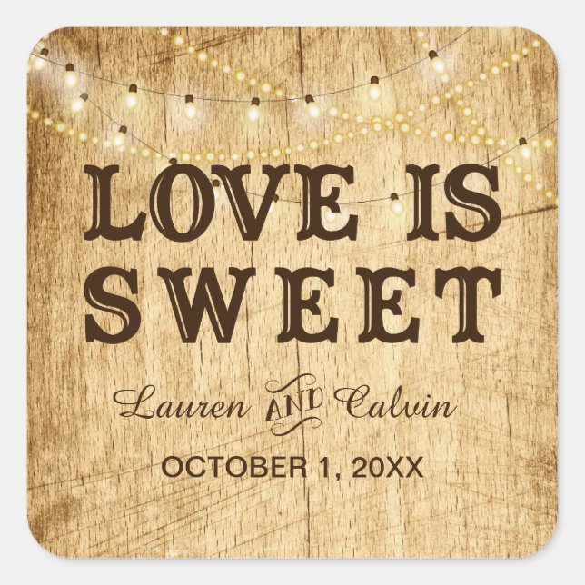 Love is Sweet country wedding favor sticker (Front)