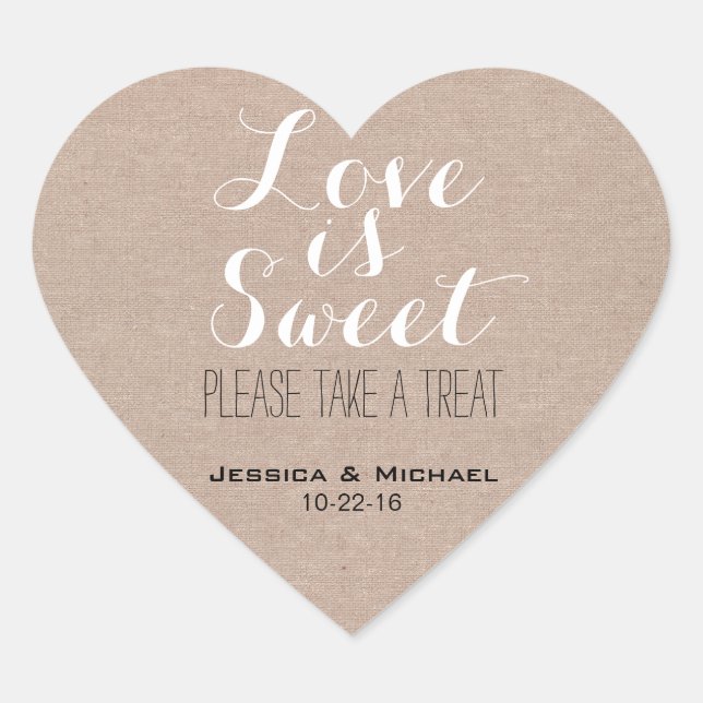 Love is sweet custom candy buffet wedding favor heart sticker (Front)