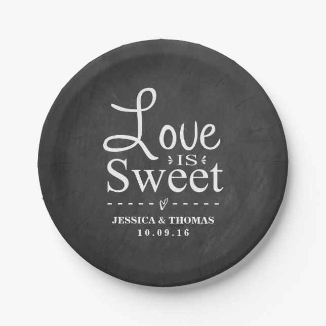 Love Is Sweet! Custom Chalkboard Wedding Paper Plates (Front)