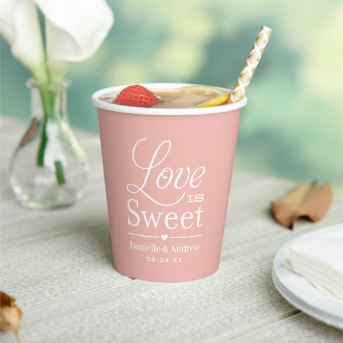 Love is Sweet Custom Rose Gold Wedding Monogram Paper Cups