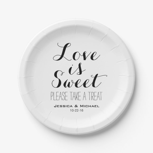Love is sweet custom wedding candy buffet cake paper plates (Front)