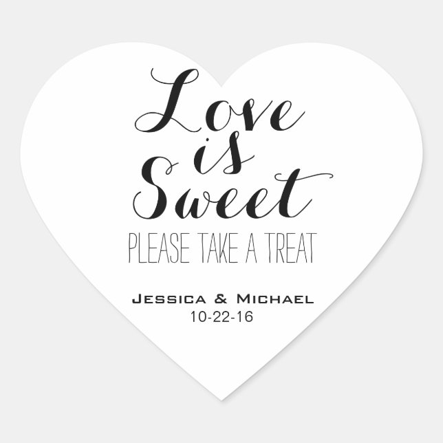 Love is sweet custom wedding candy buffet favor heart sticker (Front)