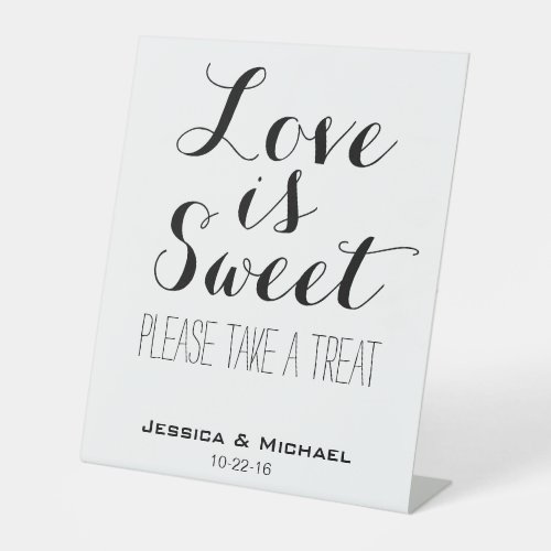 Love is sweet custom wedding candy buffet tabletop pedestal sign