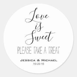 Love is sweet custom wedding favor candy buffet classic round sticker