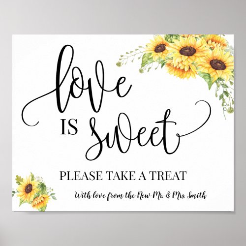 Love is Sweet dessert table wedding sunflower sign