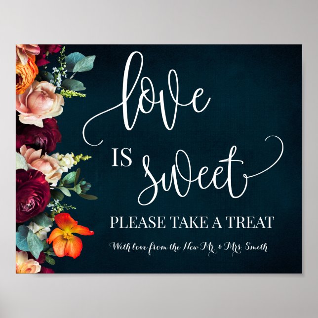 Love is Sweet Dessert Table Wine Navy Wedding Poster (Front)