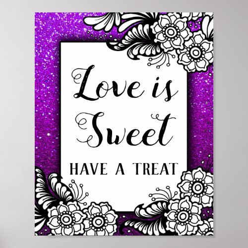 Love is Sweet Desserts Purple Glitter Sparkles Poster