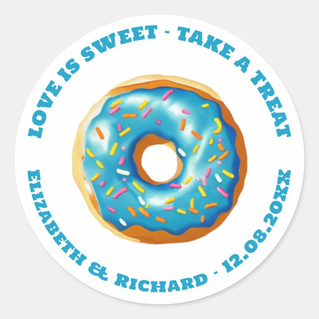 Love is Sweet Donut Wedding Classic Round Sticker (Front)