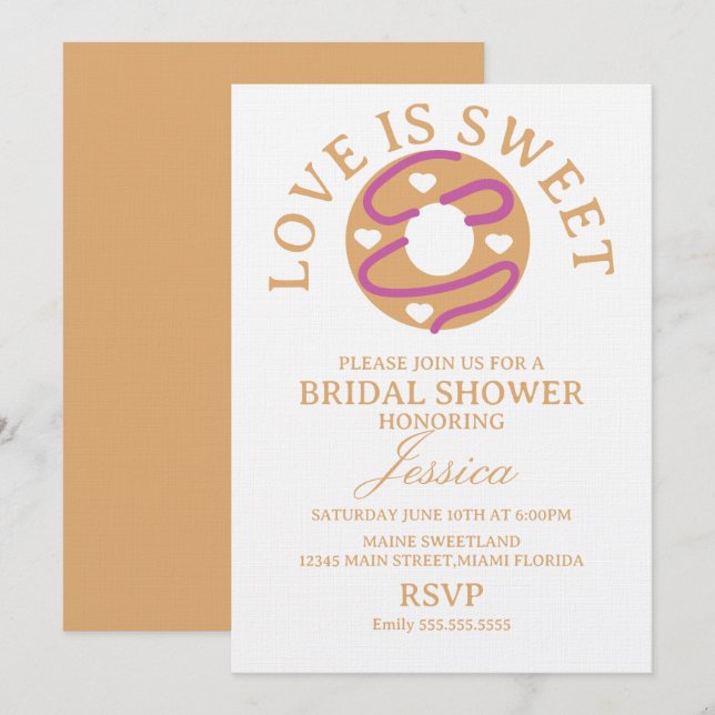 Love is sweet donut with hearts Bridal Shower Invitation (Front/Back)
