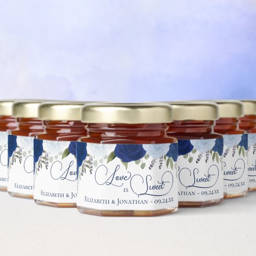 Love is Sweet Dusty Blue & Navy Boho Roses Wedding Honey Jar Favors